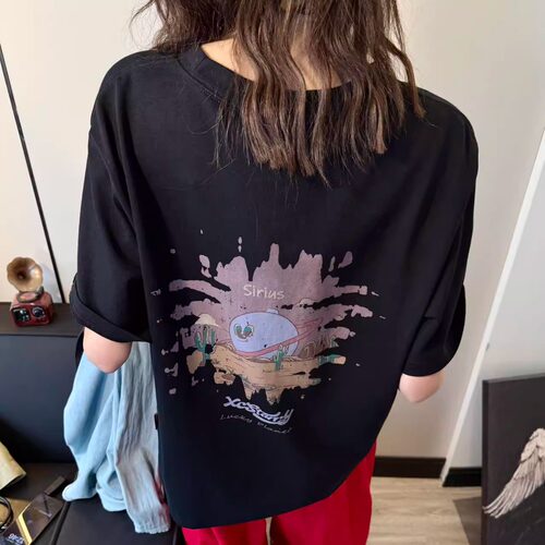 纯棉印花圆领加厚短袖T恤显瘦