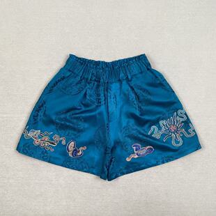 重工刺绣百搭显瘦休闲宽松短裤 新款 国风女装 云饰图腾原创新中式