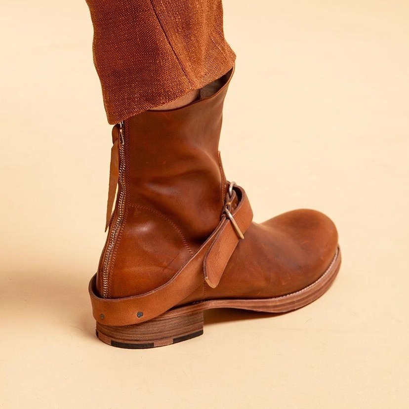 MA后拉链棕红复古做旧工装马丁靴