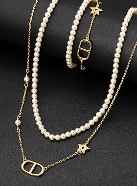 2025新款轻奢珍珠项链CD字母