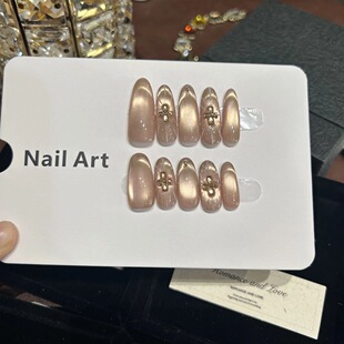 神域圣光财宝万圣节圣光猫眼燃尽纯手工穿戴甲手绘高品质美甲成品