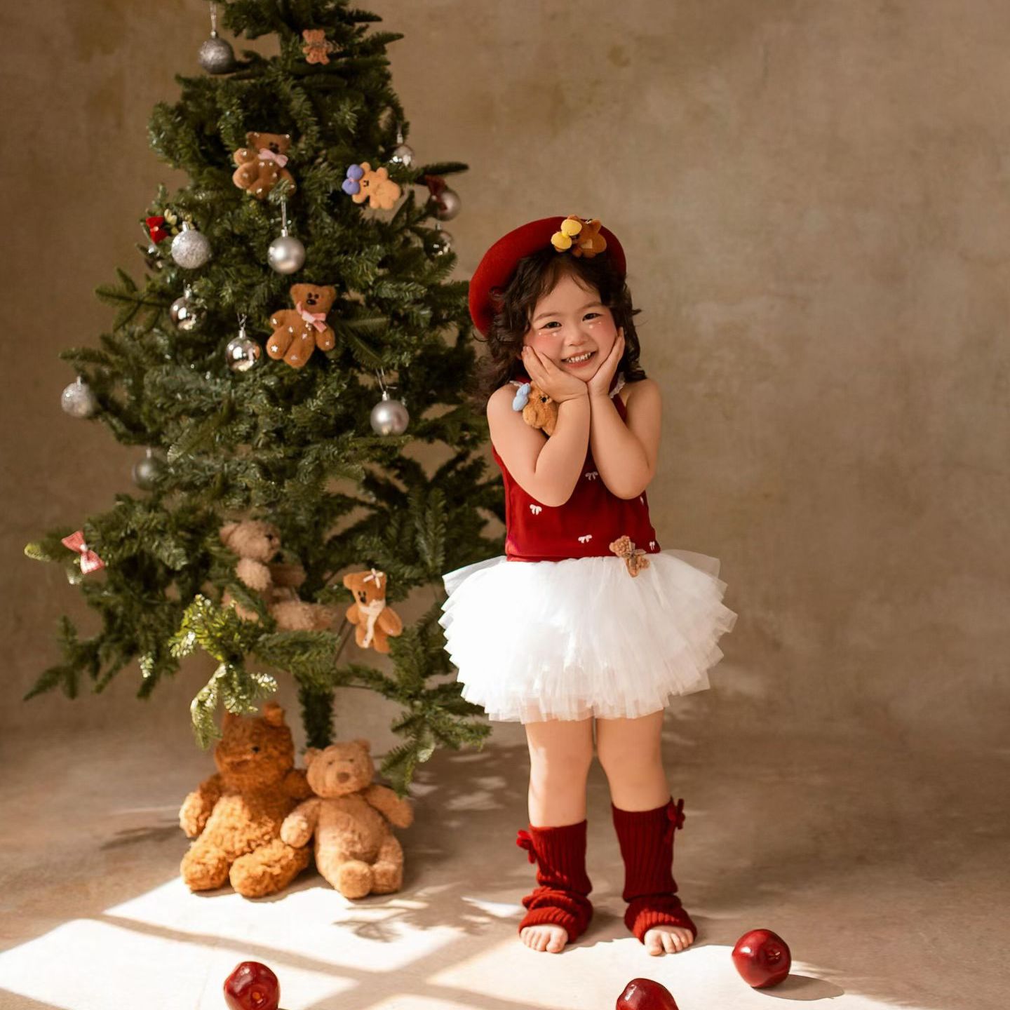 儿童摄影服装圣诞红色新年宝宝百天照周岁照拍照服装道具影楼衣服