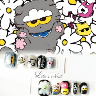 权志龙ZOA雏菊猫同款 小短甲穿戴甲美甲 nail大头捏捏卡通手绘短款