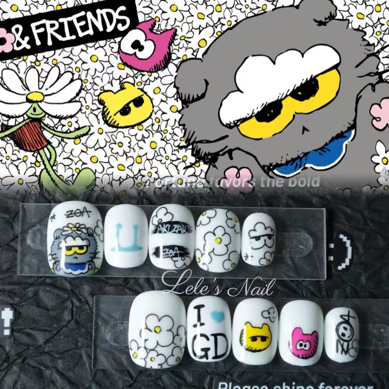 权志龙ZOA雏菊猫手绘短甲穿戴甲