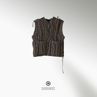 热水女装 牦牛毛手工棒针麻花背心 厚实扎 两口袋 二十天发