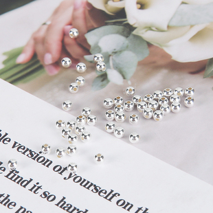 s925银隔珠散珠手链项链配件手工diy饰品材料圆珠银珠手串转运珠