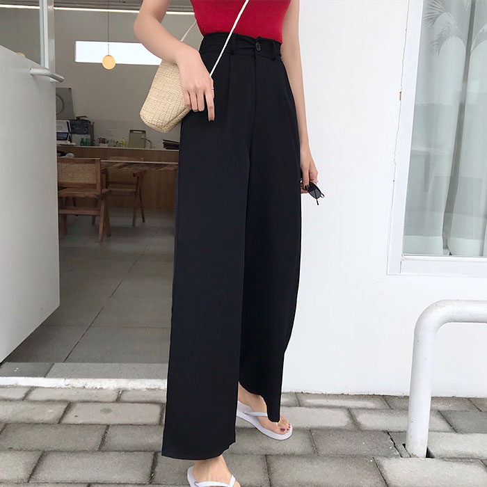 Real photo real price Korean suit pants half Elastic Waist Wide Leg Pants