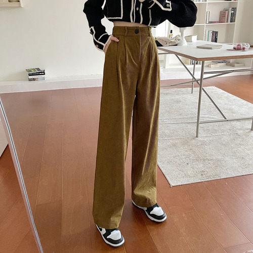 Real price ~ New Korean versatile corduroy casual pants wide leg pants lazy elastic waist pants women