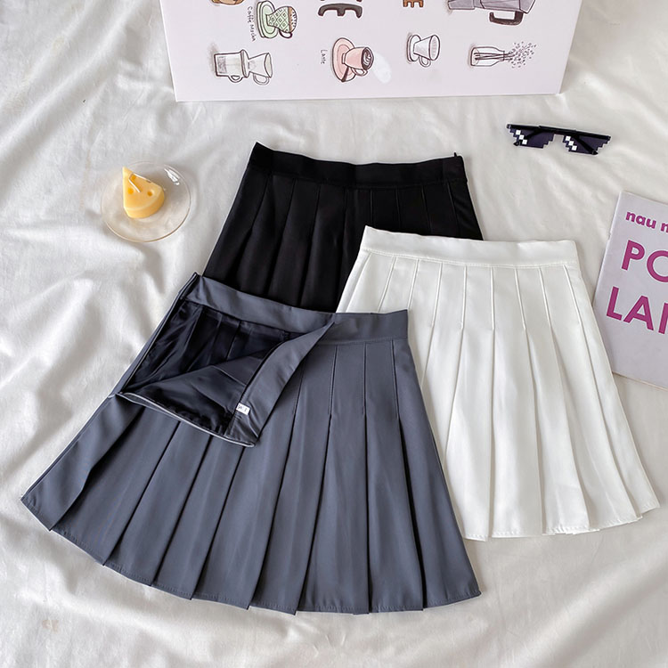 Real price ~ New Korean high waist thin solid color versatile student pleated skirt A-line skirt short skirt half skirt female