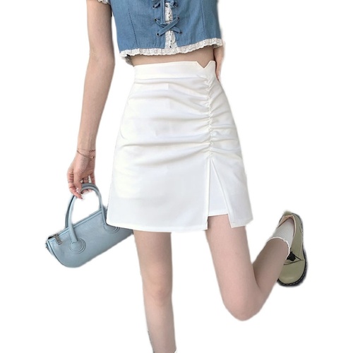 Real shot spot~2022 new Korean style pleated slit skirt A-line skirt irregular hip skirt