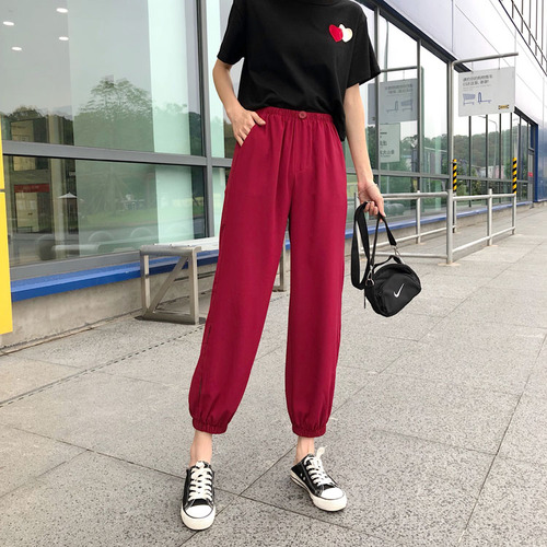 Photo ~~Summer New Thin Band-feet Korean Version Drop Sense Lantern Pants with Side Opening and Nine-Branch Hallen Pants