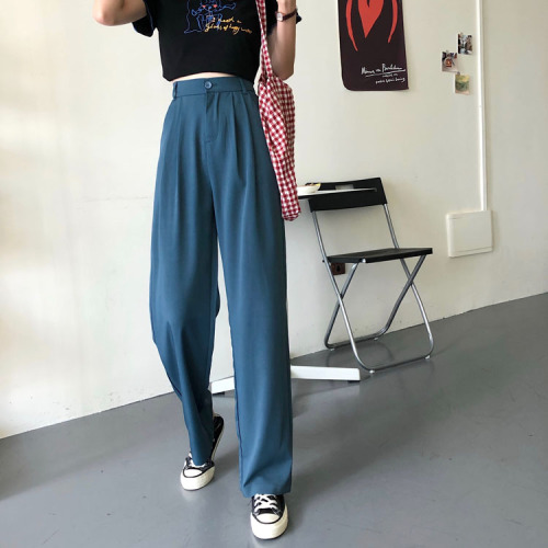 Real price ~ 2021 new Korean vertical high waist straight pants wide leg pants floor pants women's pants