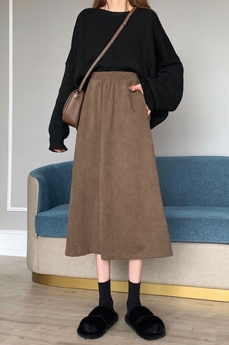 Real price ~ 2021 new Korean style skirt medium length high waist A-line skirt umbrella skirt female