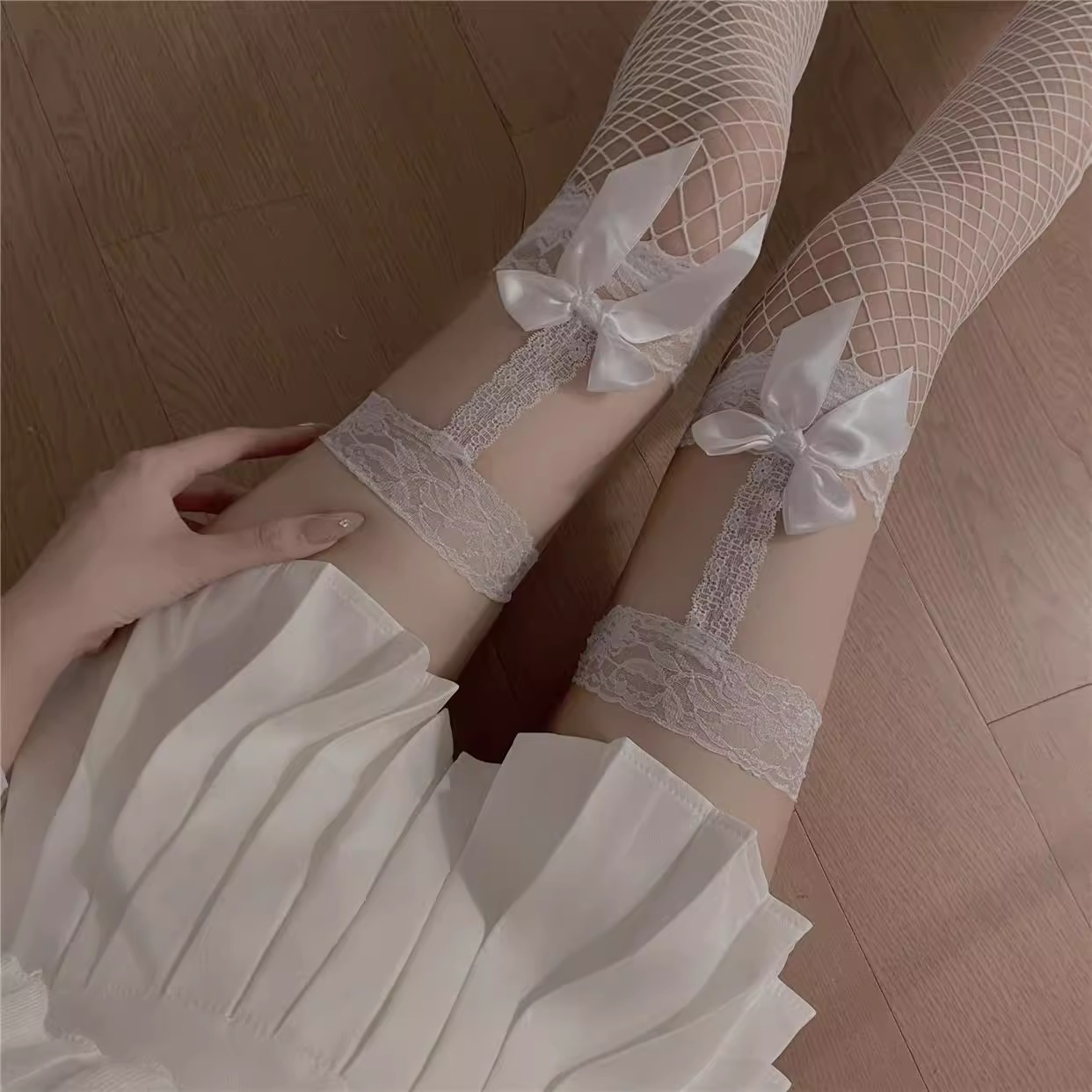 黑色渔网蕾丝吊带丝袜性感腿环过膝拼接jk纯欲白丝夏薄款长筒袜潮