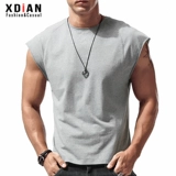 Мужская футболка без рукавов, хлопковый жилет, спортивная баскетбольная летняя майка для спортзала, ассиметричный крой