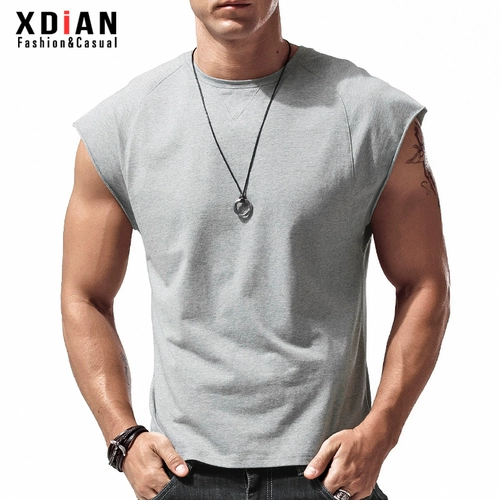 Мужская футболка без рукавов, хлопковый жилет, спортивная баскетбольная летняя майка для спортзала, ассиметричный крой