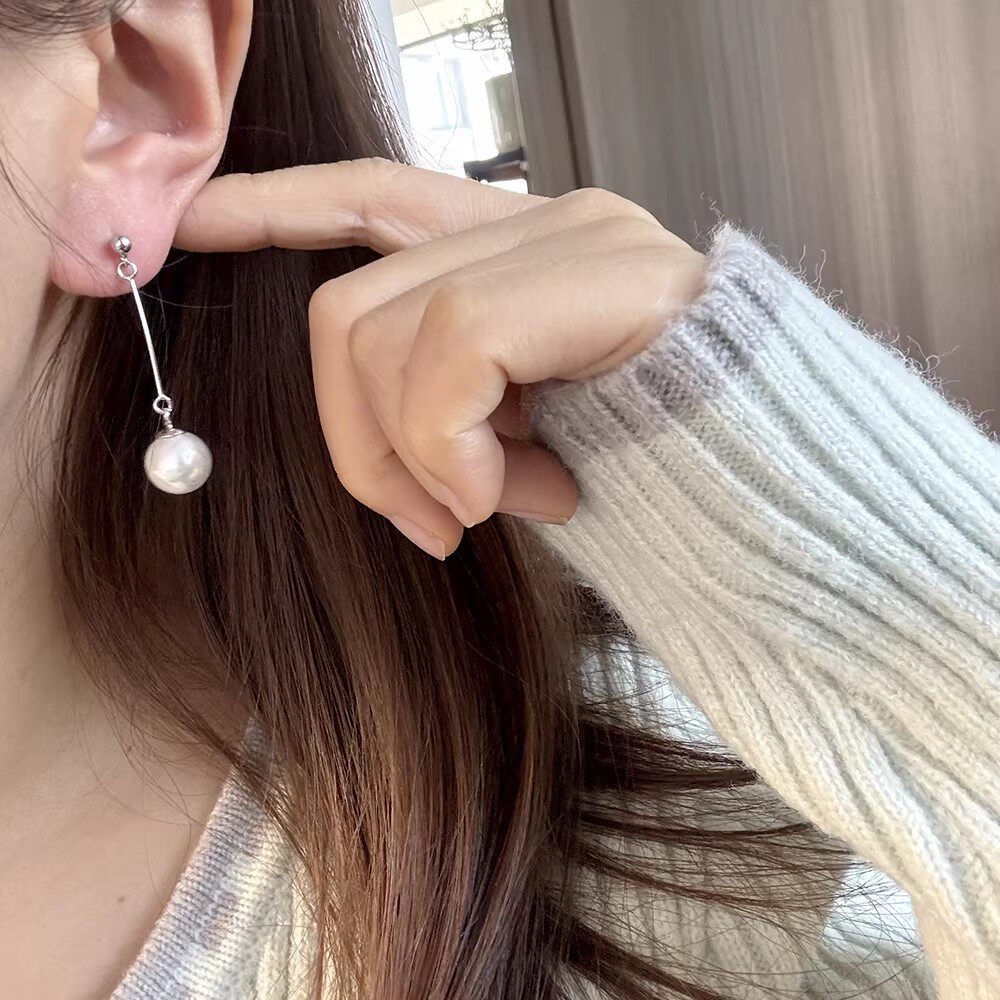 s925纯银韩版白色贝珠女款耳钉