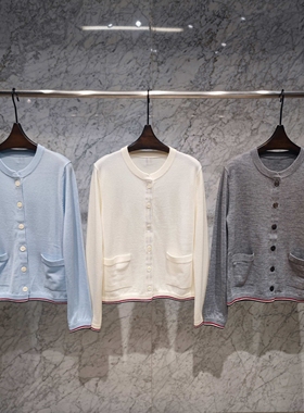 Everunique春季新款女装TB休闲撞色单排扣纯羊毛针织开衫QX-3641