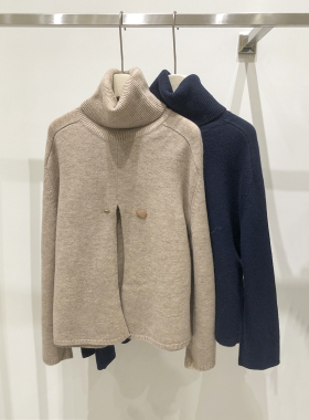 反季特价！！纯羊毛堆堆领下摆开叉毛衣YL-1282