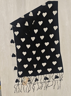 EverUnique100%纯山羊绒精纺60S爱心围巾女冬季保暖围脖披肩两用