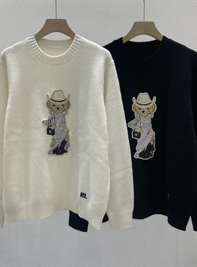 EverUnique秋冬新款女装纯羊绒刺绣珠片小熊毛衣QX-3472