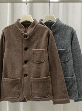 EverUnique秋冬新款女装羊绒羊毛中式口袋缩绒毛衣外套YL-2707