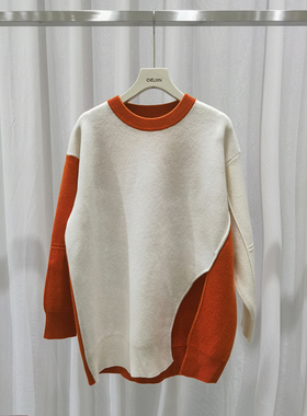 反季特价！！纯山羊绒撞色不规则毛衣QX-365