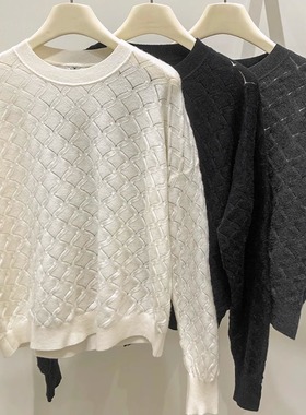 EverUnique秋冬新款女装精纺纯羊绒立体镂空圆领毛衣YL-2690