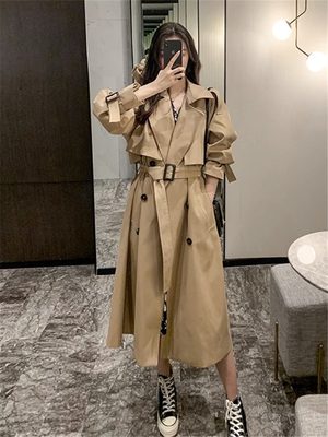 韩版中长款外套风衣重工chic大衣