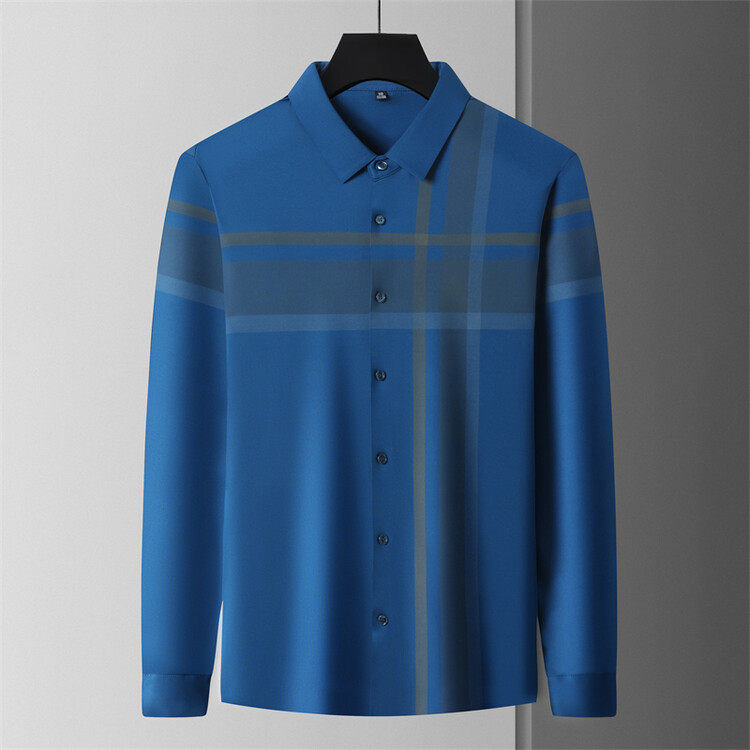 康歌特中年方领春秋款宽松长袖衬衫