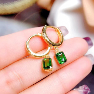 新品天然透辉石耳扣女款s925纯银轻奢高级感绿色彩宝耳环耳饰百搭