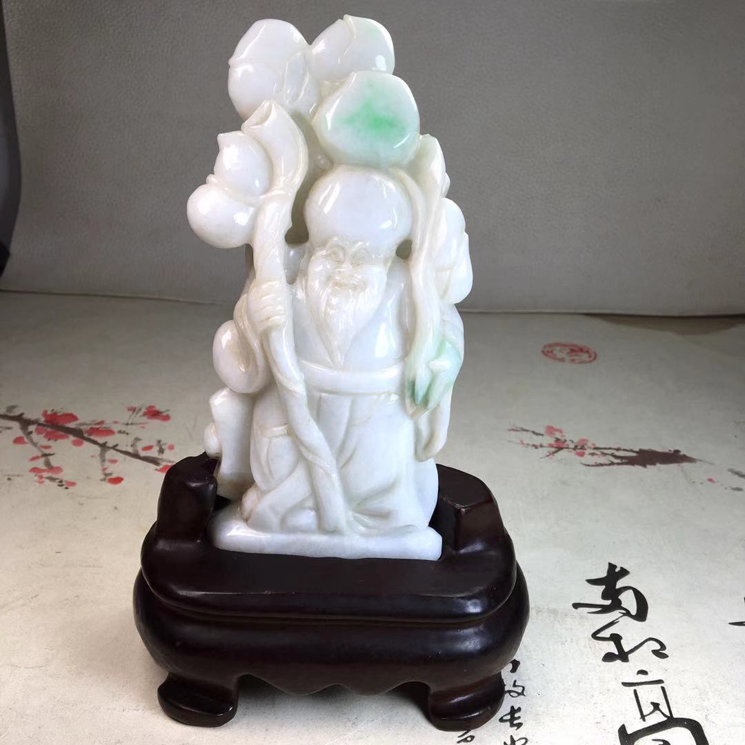 天然a货翡翠 淡绿立体精雕福禄寿寿星公摆件 玉器室内摆饰4097