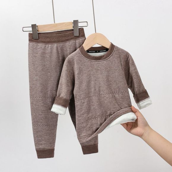 好鑫儿童加绒保暖内衣套装海澡绒男童保暖衣女童两层宝宝冬天衣服