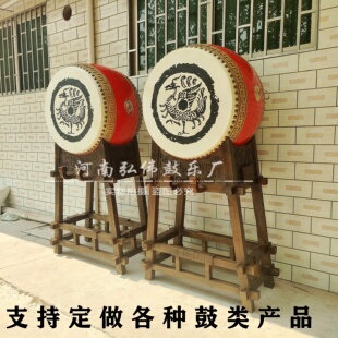 定制秦汉立式战鼓景区城墙影视道具摆件牛皮鼓工艺背景实木大鼓