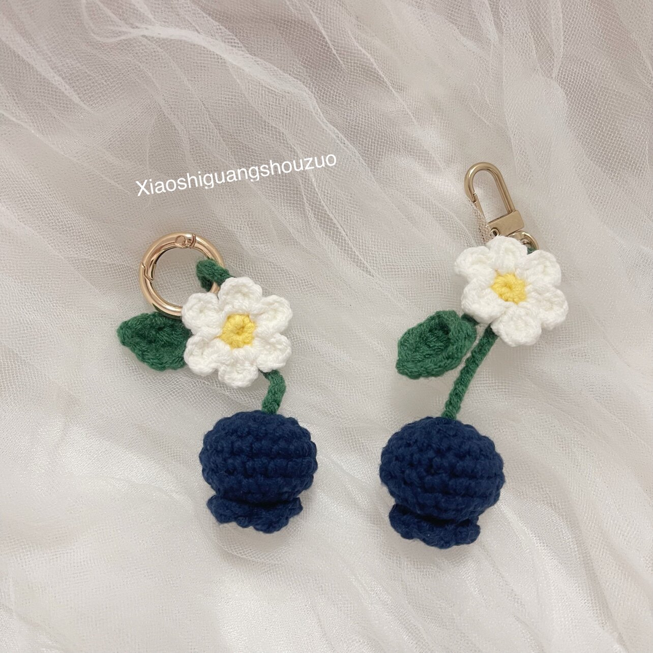 小时光 纯手工毛线编织小蓝莓花朵挂饰车挂airpods挂件成品包邮