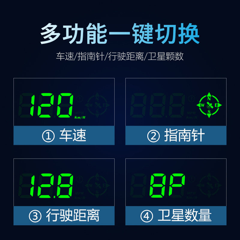 唯颖车载HUD抬头显示器汽车通用GPS车速度超速指南针高清平视仪