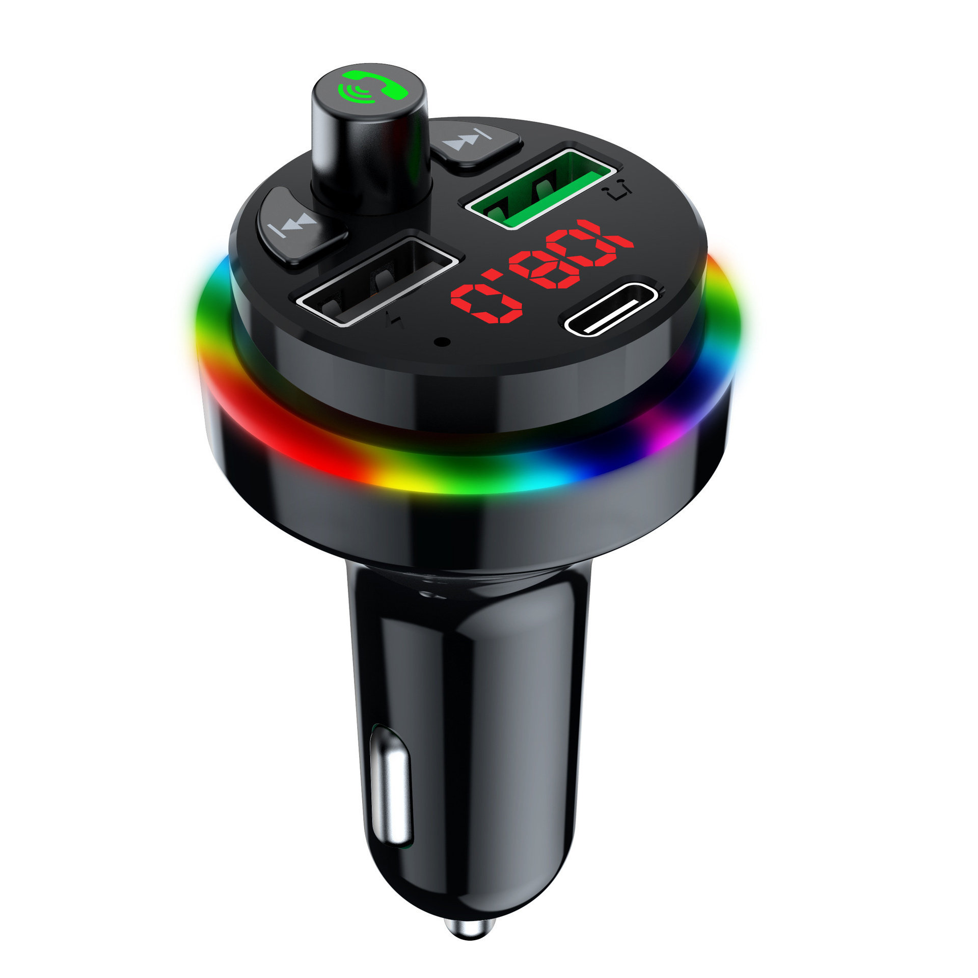 车载MP3蓝牙播放器七彩氛围灯FM发射器U盘TF卡拓展 F17usb车充F16