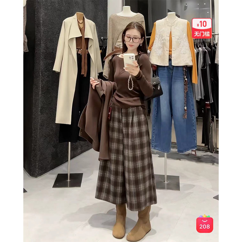 【珍妮家】9.15韩系覆古格子毛呢八分阔腿裤X2263 跑单限购#定制