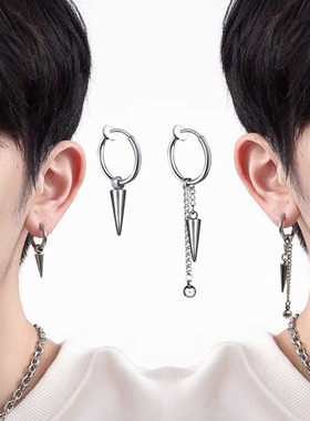 无耳洞不对称铆钉耳夹耳环男士女生酷帅独特钛钢流苏耳圈耳钉耳饰