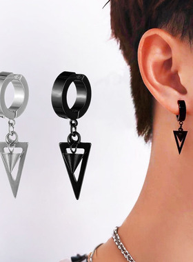 无耳洞三角形耳夹耳环男生痞帅风小众美式耳扣耳坠酷帅女黑色单只