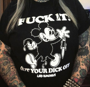 惡趣味古著感美式復古漫畫T恤 男女款vintage厚重米奇米老鼠自残