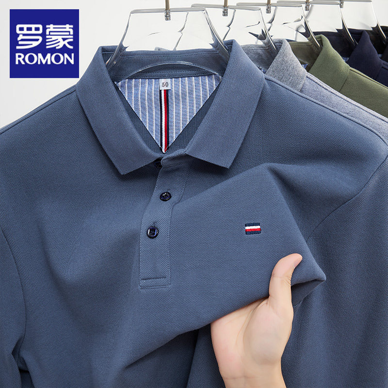 罗蒙翻领无痕POLO衫男长袖2024春秋季新款商务休闲高级感免烫T恤
