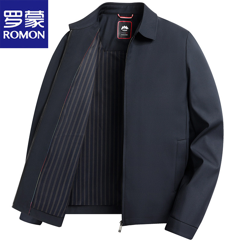 罗蒙中老年干部装2025春季短款休闲商务爸爸装翻领行政夹克外套男