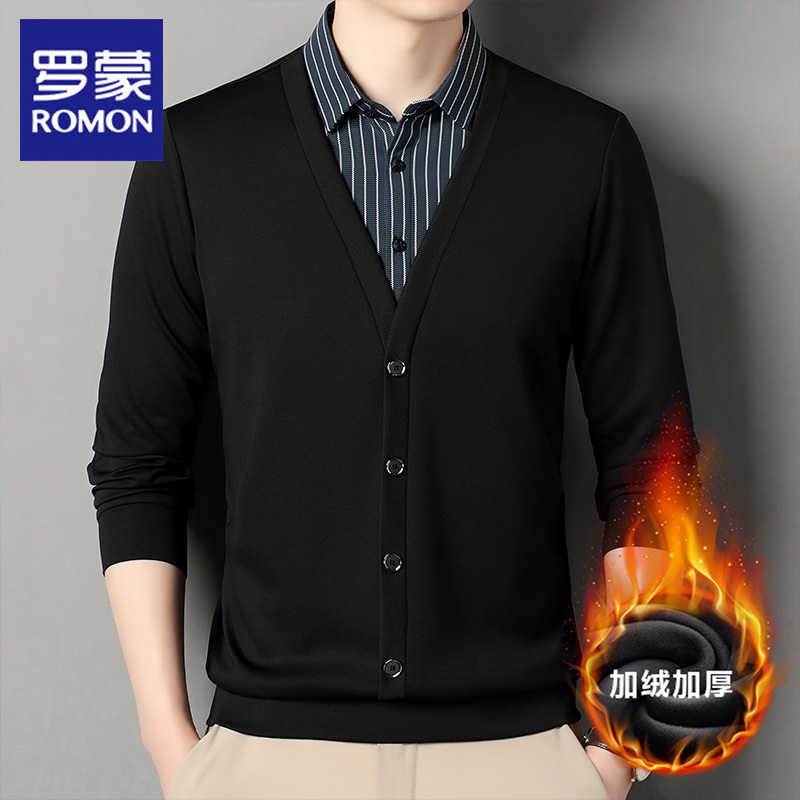 罗蒙冬季新款加绒加厚T恤男长袖