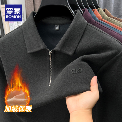 罗蒙秋冬加绒加厚长袖t恤男士