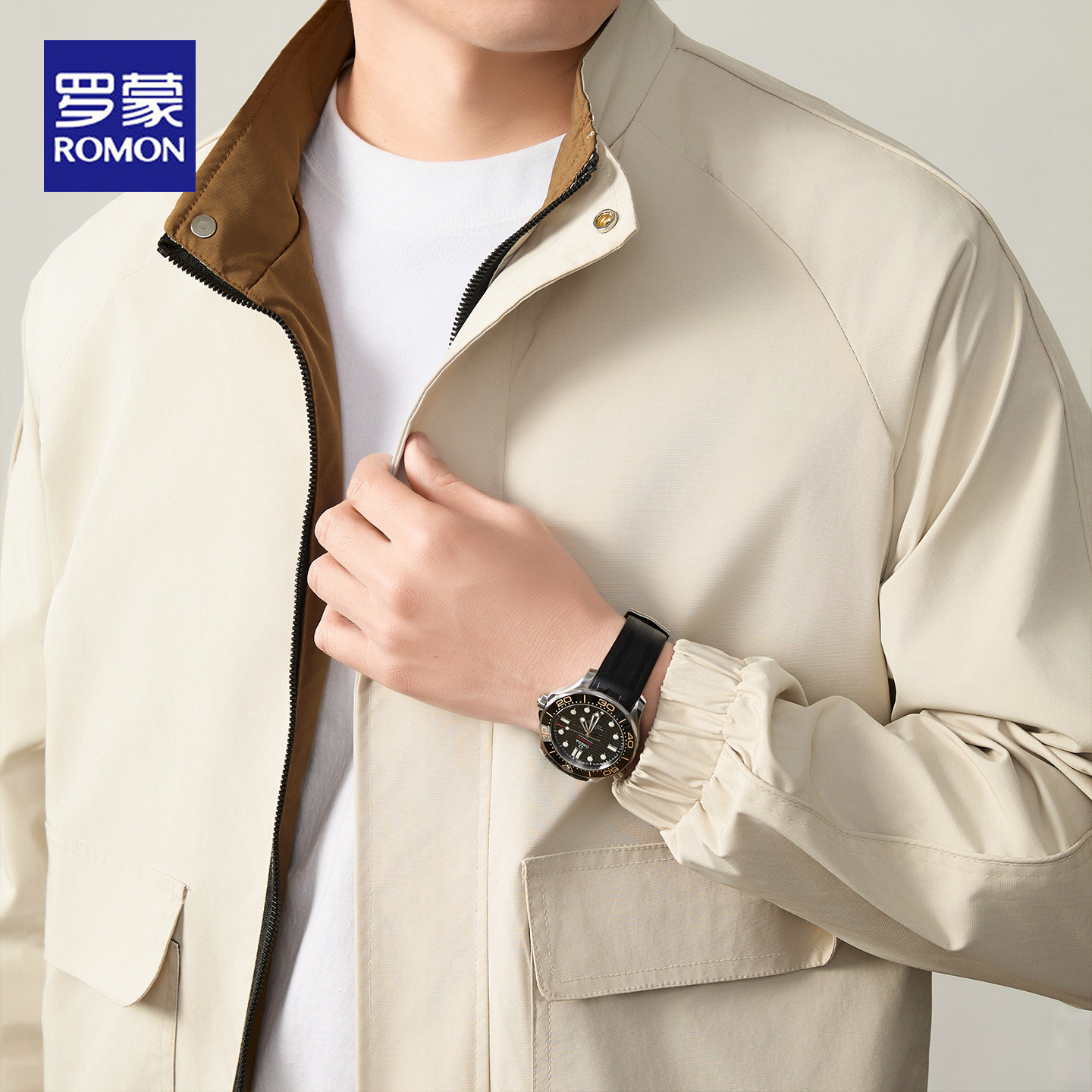 罗蒙2026春秋新款立领夹克男士商务休闲百搭简约高级感拉链外套男