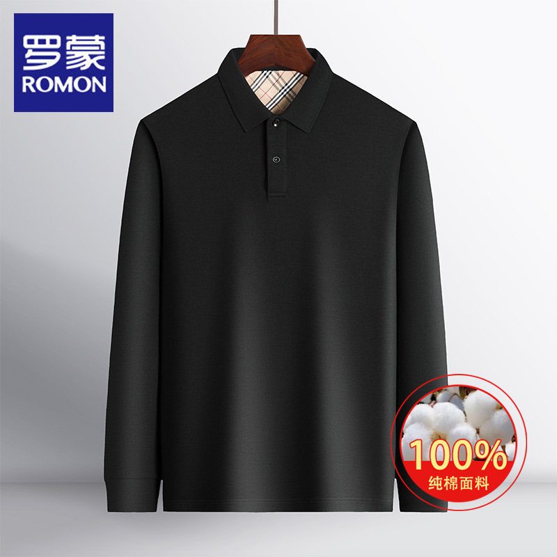 罗蒙100%棉POLO衫男2025年春季新款中年百搭打底T恤衫爸爸装内搭