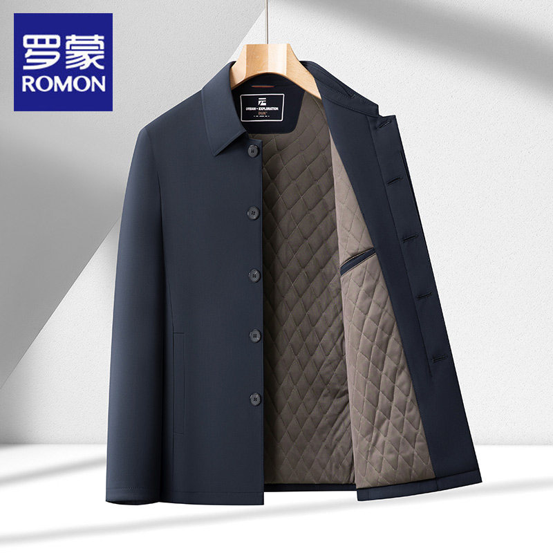 罗蒙冬季加厚保暖含蚕丝翻领棉服