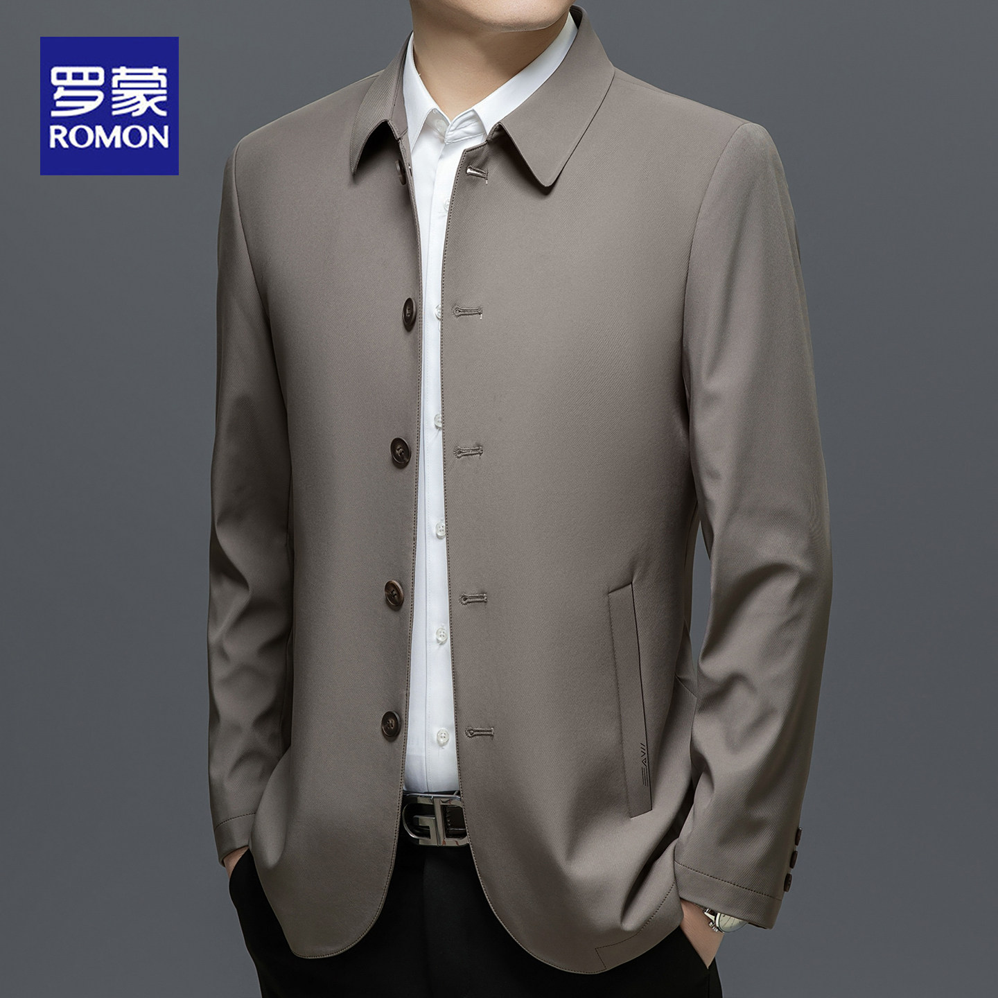 罗蒙2026春秋新款翻领商务夹克男士商务休闲免烫通勤轻奢风外套男