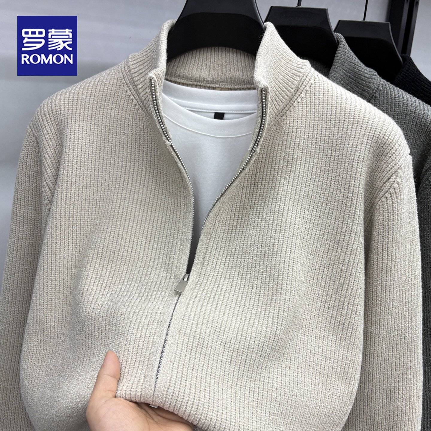 罗蒙2025冬季新款男士拉链立领针织衫开衫毛衣休闲百搭休闲外套男